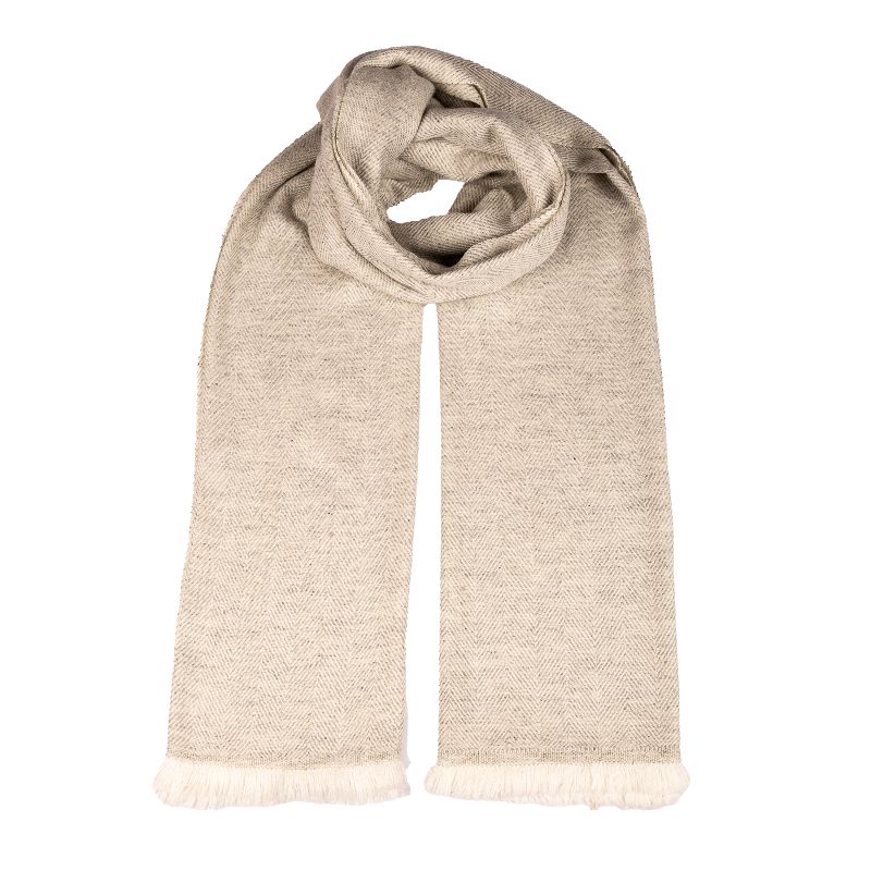 Herringbone 100% Cashmere Scarf - Oatmeal
