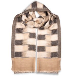 Ikat Scarf, Lightweight Wool & Cashmere, Chocolate & Cream