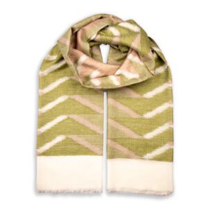Ikat Scarf, Lightweight Wool & Cashmere, Olive & Cream