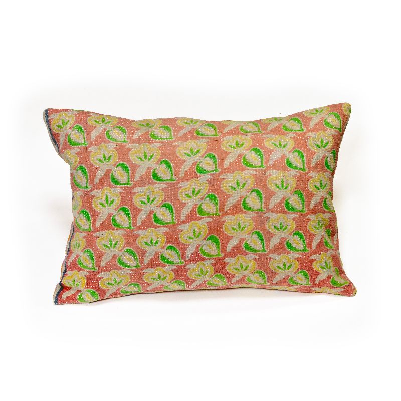 Orange Floral Kantha Cushion - Image 2