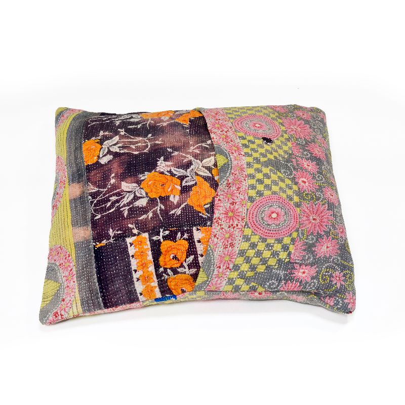 Pink Blossom Kantha Cushion