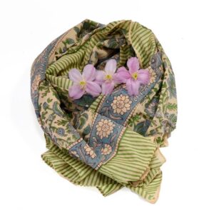 Hand block printed on organic cotton Pareo Beach Sarong with vibrant, intricate patterns, showcasing traditional craftsmanship for a stylish and sustainable beach accessory.