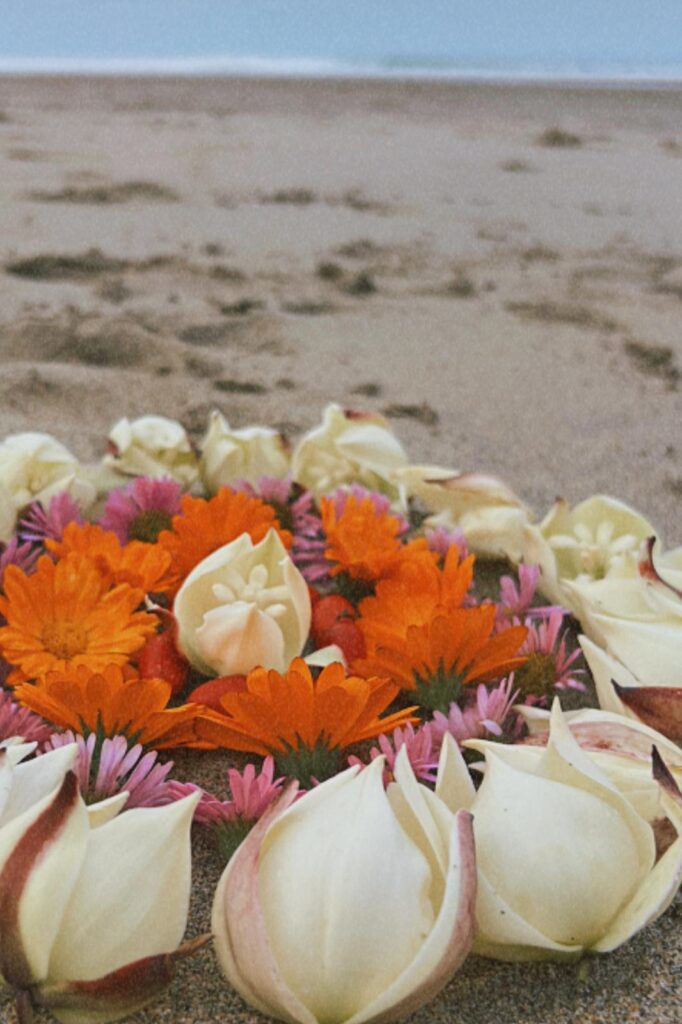 grief mandala orange and white flowers