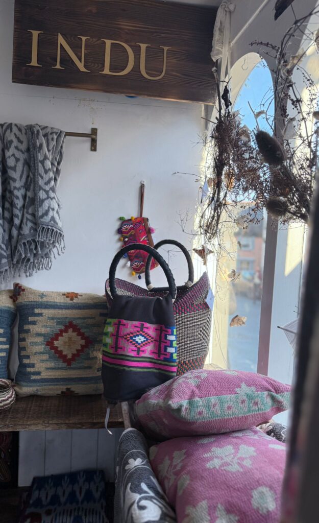 baskets, cushions, scarves in indu